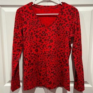 LIZ CLAIBORNE Women’s Red Cheetah Animal Print Long Sleeve V Neck Top - size S